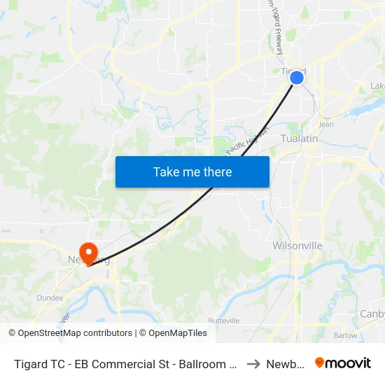 Tigard TC - EB Commercial St - Ballroom Studio to Newberg map