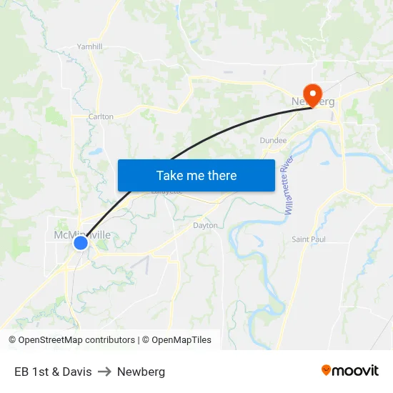 EB 1st & Davis to Newberg map