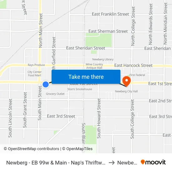 Newberg - EB 99w & Main - Nap's Thriftway to Newberg map