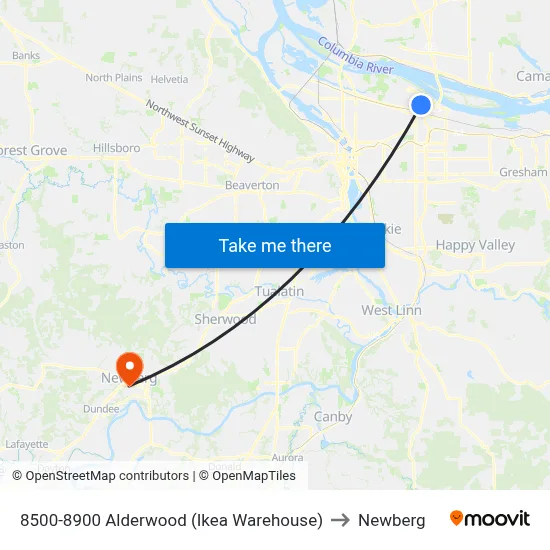 8500-8900 Alderwood (Ikea Warehouse) to Newberg map