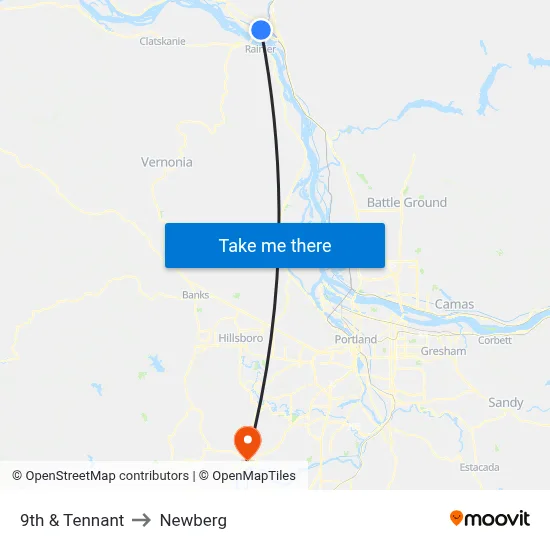 9th  & Tennant to Newberg map