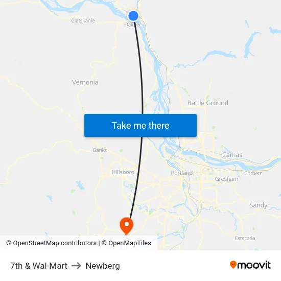 7th  & Wal-Mart to Newberg map