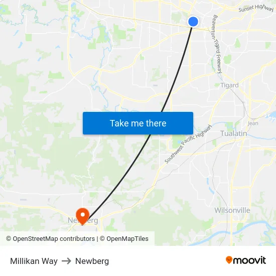 Millikan Way to Newberg map