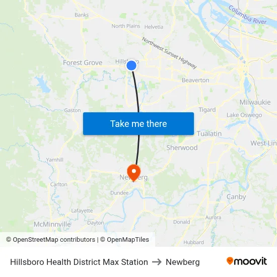 Hillsboro Health District Max Station to Newberg map