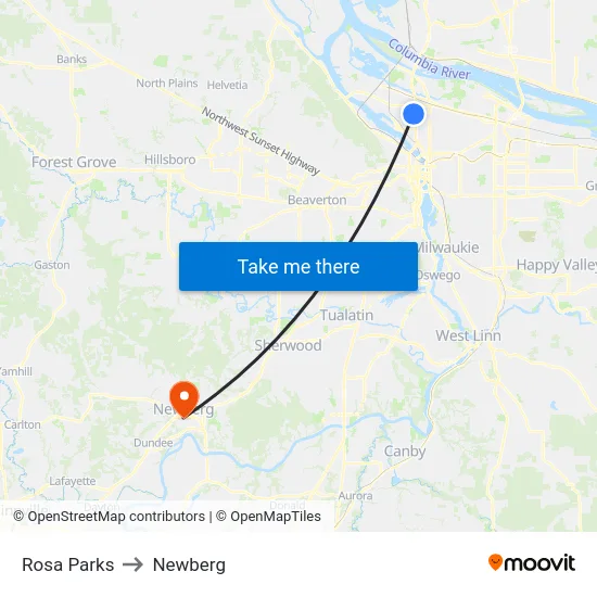 Rosa Parks to Newberg map