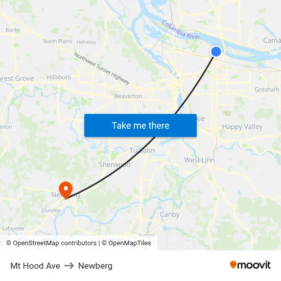 Mt Hood Ave to Newberg map