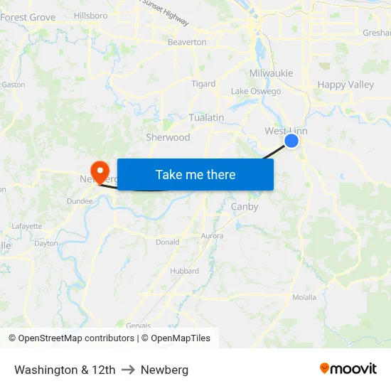 Washington & 12th to Newberg map
