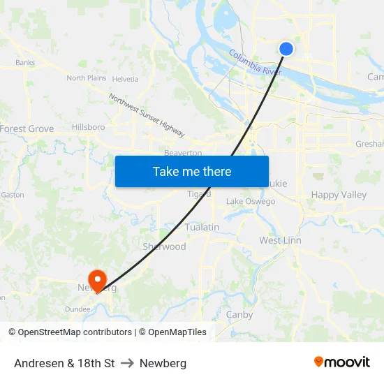 Andresen & 18th St to Newberg map