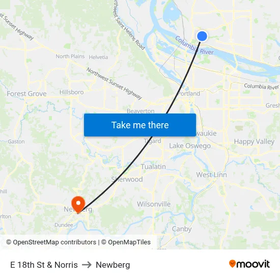 E 18th St & Norris to Newberg map