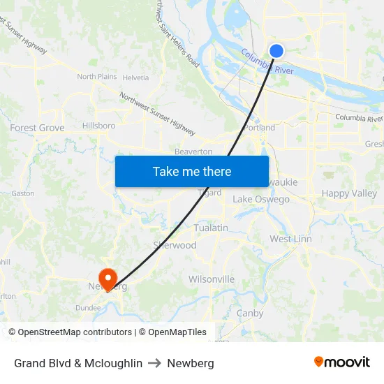 Grand Blvd & Mcloughlin to Newberg map