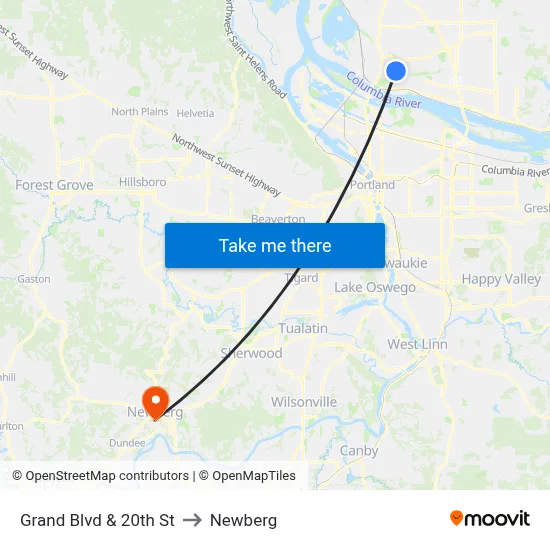 Grand Blvd & 20th St to Newberg map