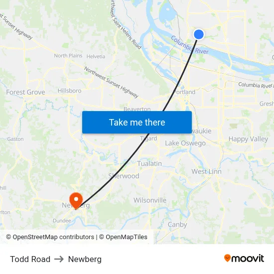 Todd Road to Newberg map