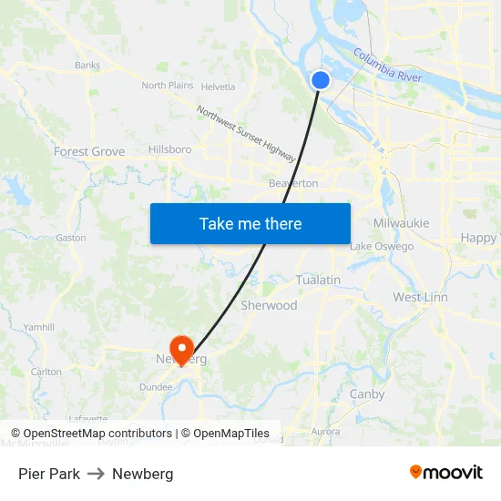 Pier Park to Newberg map