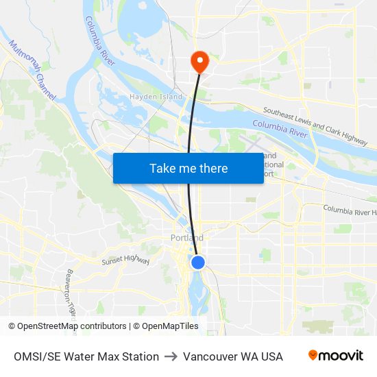 OMSI/SE Water Max Station to Vancouver WA USA map