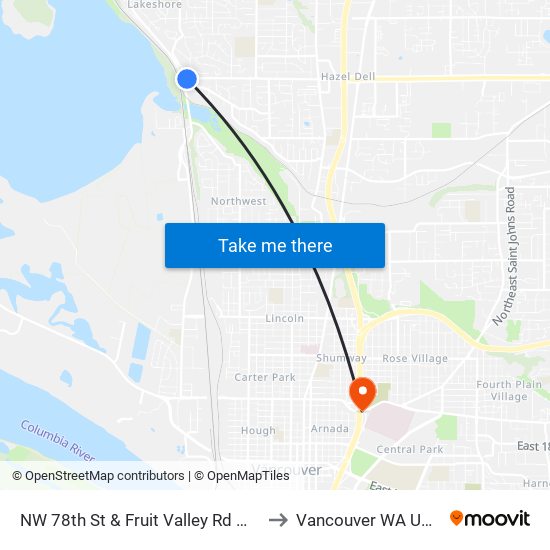 NW 78th St & Fruit Valley Rd WB to Vancouver WA USA map