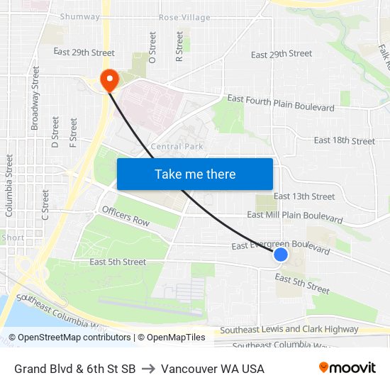 Grand Blvd & 6th St SB to Vancouver WA USA map