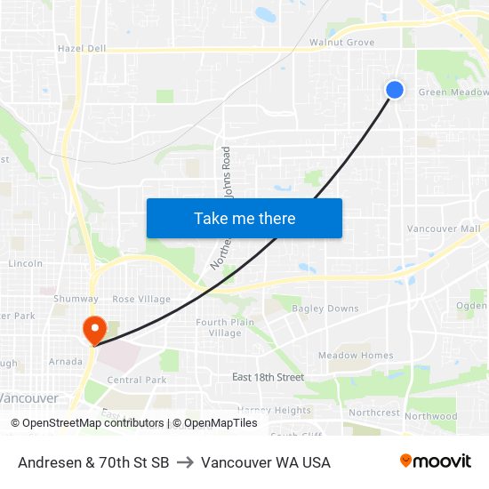 Andresen & 70th St SB to Vancouver WA USA map