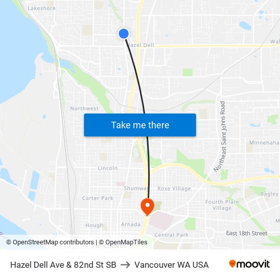 Hazel Dell Ave & 82nd St SB to Vancouver WA USA map