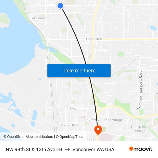 NW 99th St & 12th Ave EB to Vancouver WA USA map