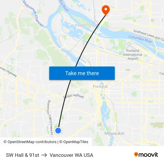 SW Hall & 91st to Vancouver WA USA map