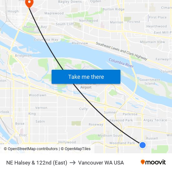 NE Halsey & 122nd (East) to Vancouver WA USA map