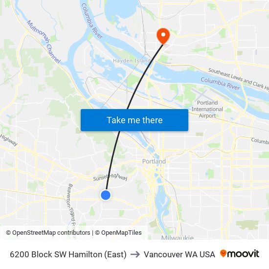 6200 Block SW Hamilton (East) to Vancouver WA USA map