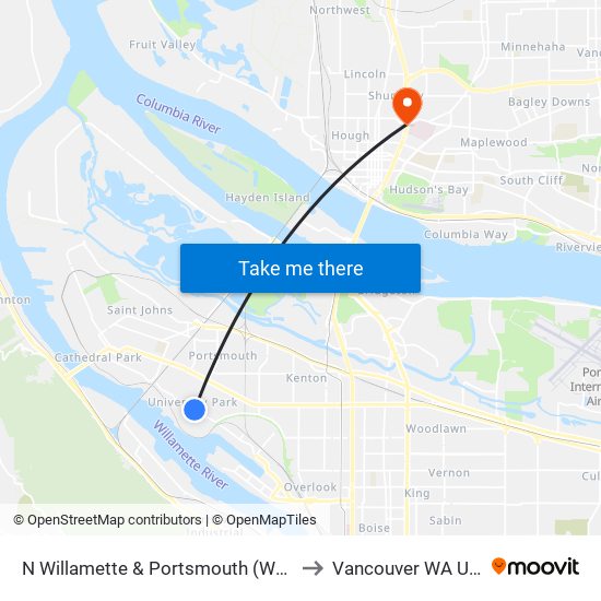 N Willamette & Portsmouth (West) to Vancouver WA USA map