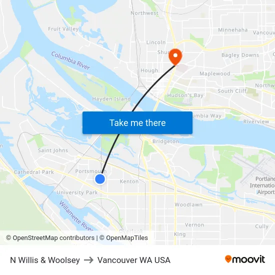 N Willis & Woolsey to Vancouver WA USA map
