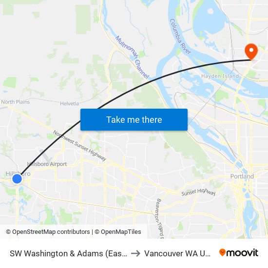 SW Washington & Adams (East) to Vancouver WA USA map
