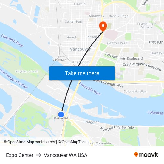Expo Center to Vancouver WA USA map