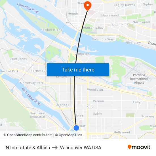 N Interstate & Albina to Vancouver WA USA map