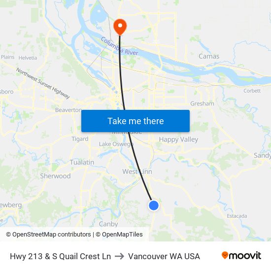 Hwy 213 & S Quail Crest Ln to Vancouver WA USA map