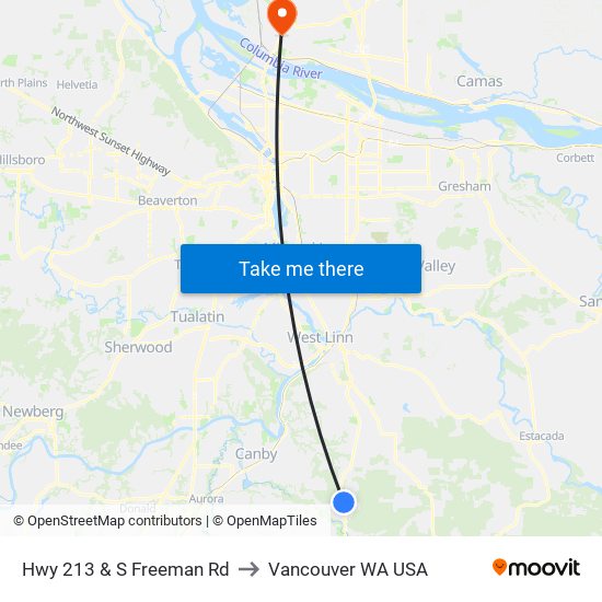 Hwy 213 & S Freeman Rd to Vancouver WA USA map