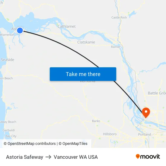 Astoria Safeway (Eastbound) to Vancouver WA USA map