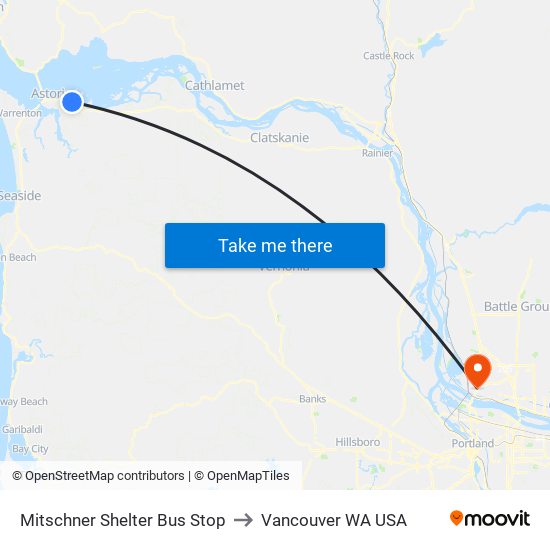 Mitschner Shelter Bus Stop to Vancouver WA USA map