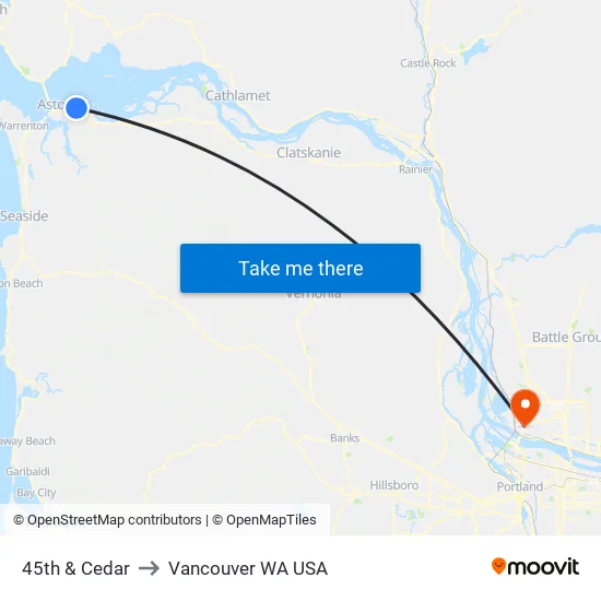 45th & Cedar to Vancouver WA USA map