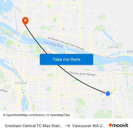 Gresham Central TC Max Station to Vancouver WA USA map