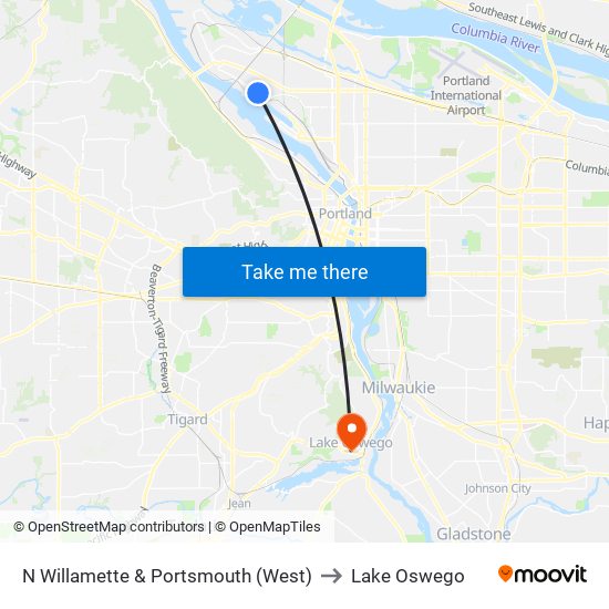 N Willamette & Portsmouth (West) to Lake Oswego map