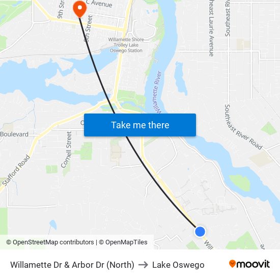 Willamette Dr & Arbor Dr (North) to Lake Oswego map