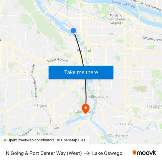 N Going & Port Center Way (West) to Lake Oswego map