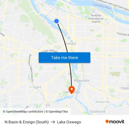 N Basin & Ensign (South) to Lake Oswego map