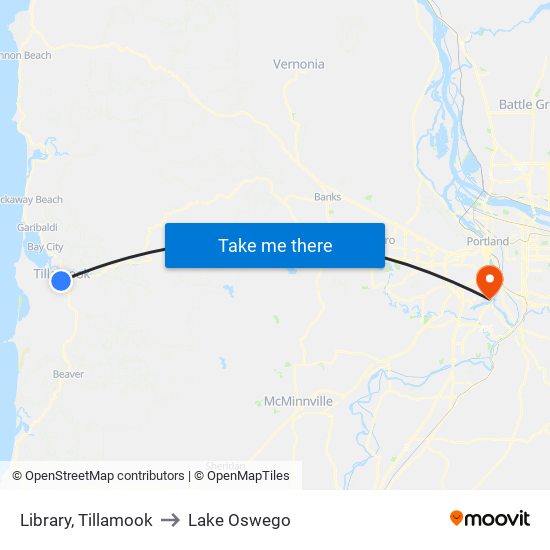 Library, Tillamook to Lake Oswego map