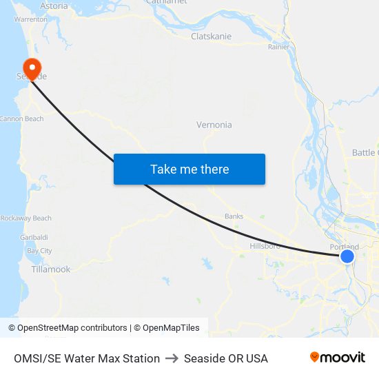 OMSI/SE Water Max Station to Seaside OR USA map
