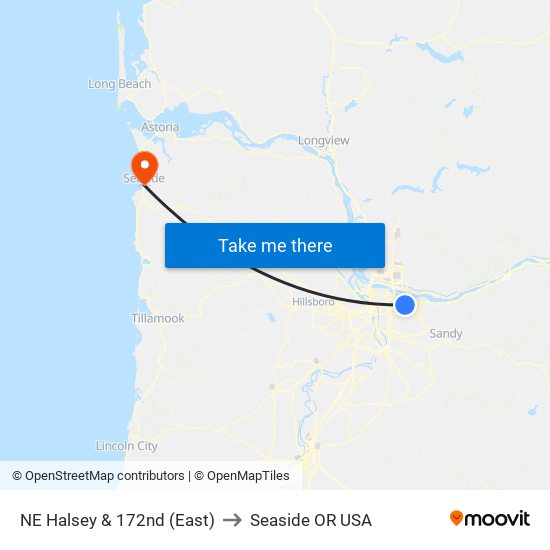 NE Halsey & 172nd (East) to Seaside OR USA map