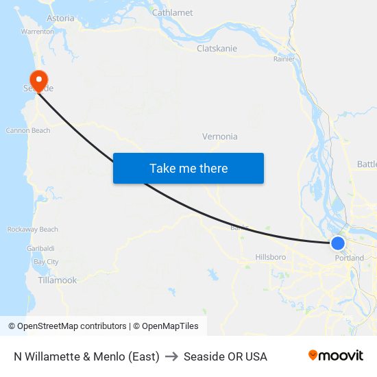 N Willamette & Menlo (East) to Seaside OR USA map