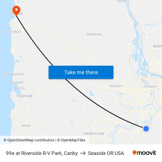 99e at Riverside R-V Park, Canby to Seaside OR USA map