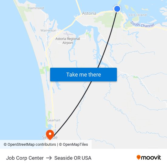 Job Corp Center to Seaside OR USA map
