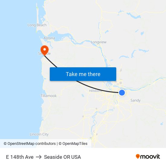 E 148th Ave to Seaside OR USA map