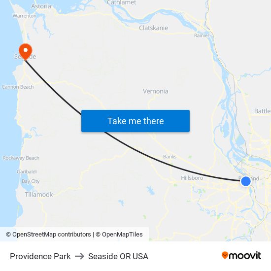 Providence Park to Seaside OR USA map