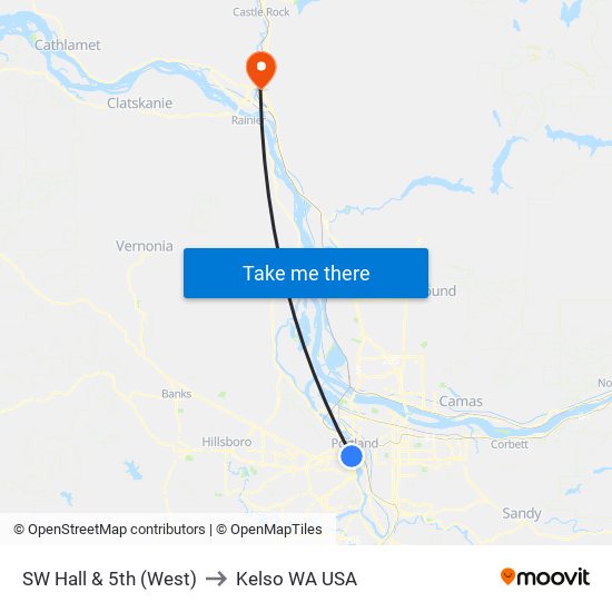 SW Hall & 5th (West) to Kelso WA USA map